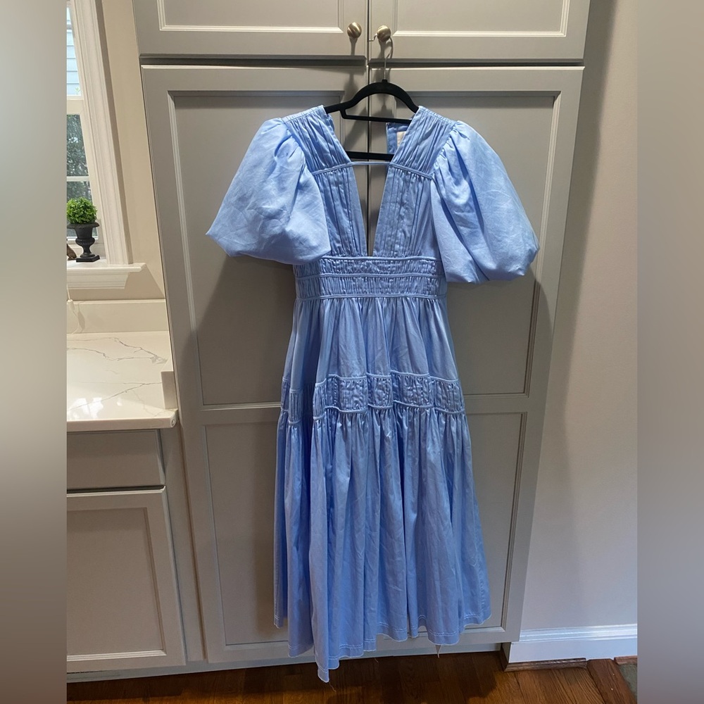 Aje Light Blue Fallingwater Gathered Midi Dress